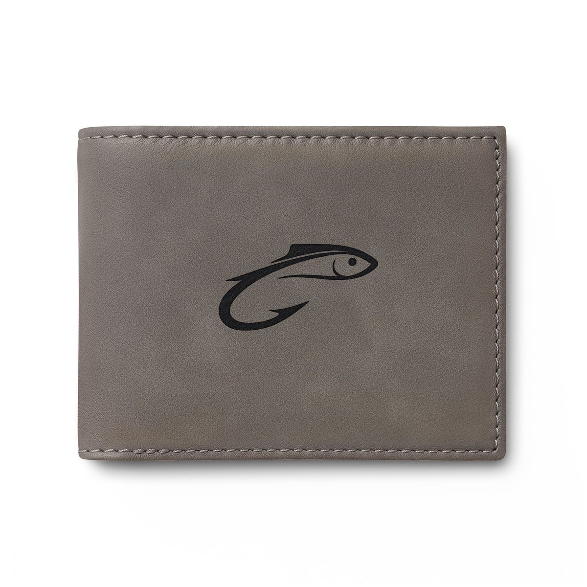 Minimal Fishing Logo Bi-Fold Wallet with Flip — Leather Cardholder for Anglers