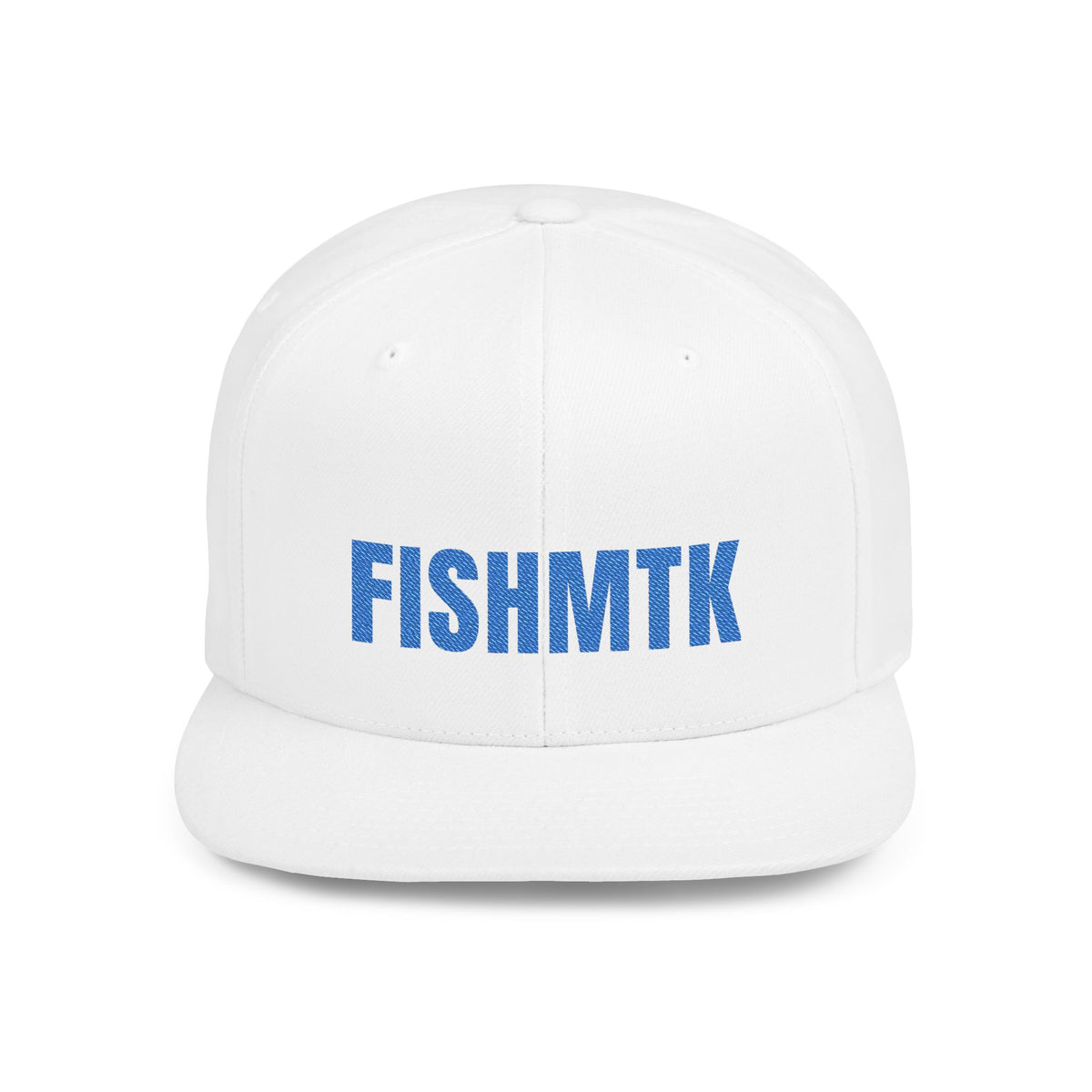 FISHMTK Flat Bill Snapback Hat – Bold Blue Logo Cap for Fishermen & Streetwear